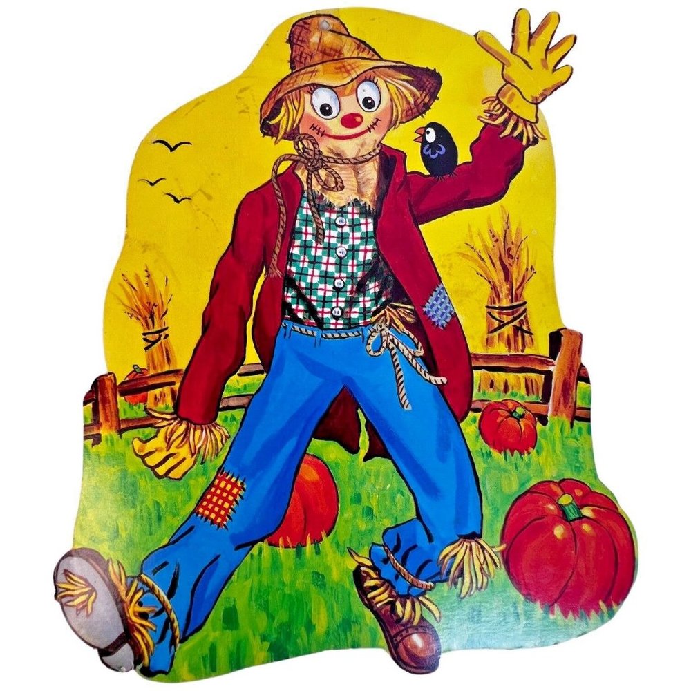 3 Vintage Die Cut Halloween Wall Hanging Decorations Scarecrow Ghost Pumpkin - Picture 6 of 13